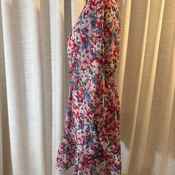 Kirundo Womens Dress Small Pink Floral Faux Wrap Ruffle Tiered Long Sleeve Flowy - Picture 5 of 13